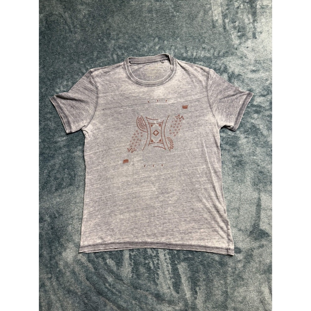 Lucky Brand Mens Graphic T-shirt Gray Burnout Tribal Feather Tee Size M